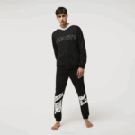 Men Lacoste V0ZN1474 Black Grey Chine SNP Branded Cotton Fleece Indoor Hoodie