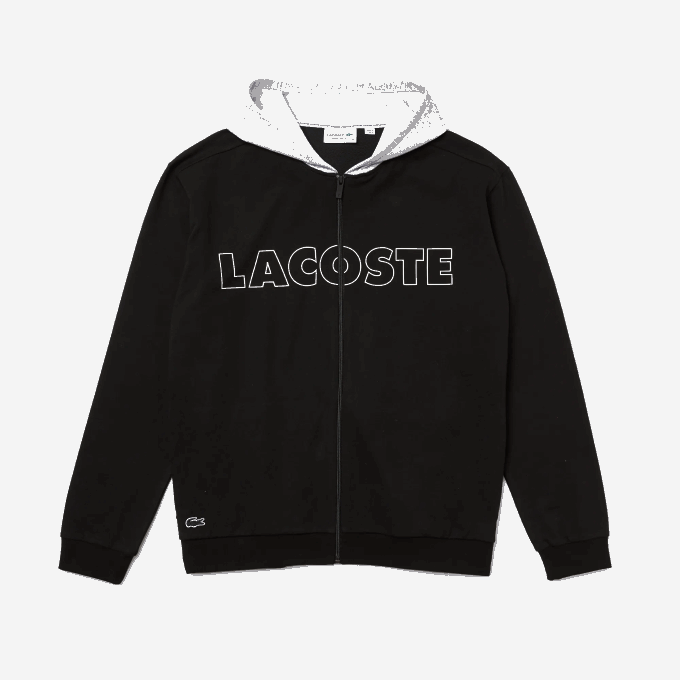 Men Lacoste V0ZN1474 Black Grey Chine SNP Branded Cotton Fleece Indoor Hoodie - Image 4