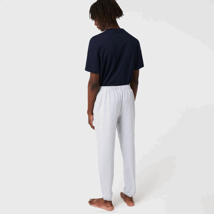 Men Lacoste V0ZN1475 Grey Chine Green Y9K Cotton Fleece Lounge Joggers - Image 3
