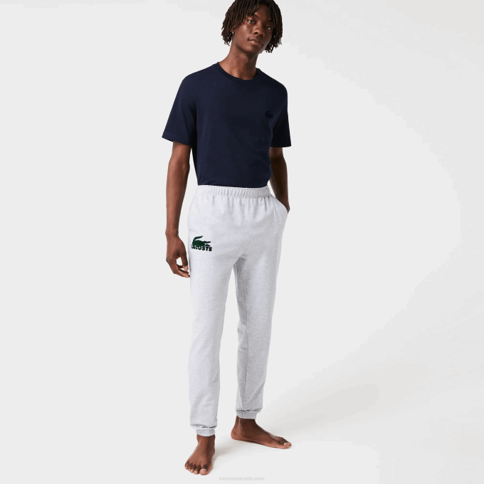 Men Lacoste V0ZN1475 Grey Chine Green Y9K Cotton Fleece Lounge Joggers - Image 1
