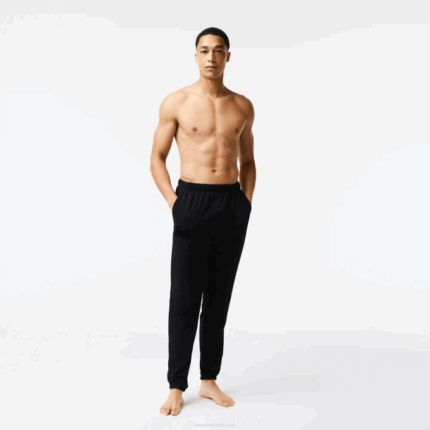 Men Lacoste V0ZN1476 Black C31 Cotton Fleece Lounge Joggers