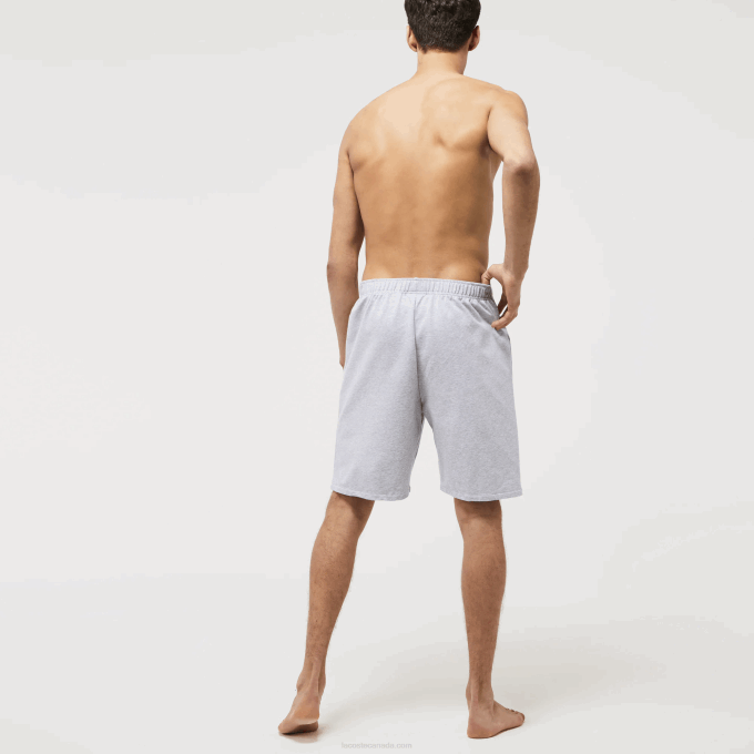 Men Lacoste V0ZN1479 Grey Chine Green Y9K Velour Crocodile Cotton Fleece Lounge Shorts - Image 2