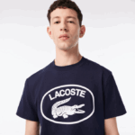 Men Lacoste V0ZN147 Black/White HHW Relaxed Fit Tone-On-Tone Branded Cotton T-Shirt - Image 2