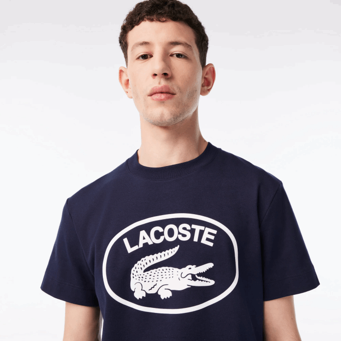 Men Lacoste V0ZN147 Black/White HHW Relaxed Fit Tone-On-Tone Branded Cotton T-Shirt - Image 2
