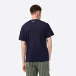 Men Lacoste V0ZN147 Black/White HHW Relaxed Fit Tone-On-Tone Branded Cotton T-Shirt - Image 3