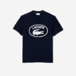 Men Lacoste V0ZN147 Black/White HHW Relaxed Fit Tone-On-Tone Branded Cotton T-Shirt - Image 4