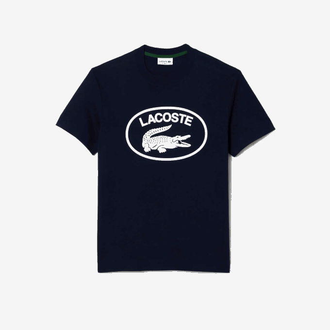 Men Lacoste V0ZN147 Black/White HHW Relaxed Fit Tone-On-Tone Branded Cotton T-Shirt - Image 4