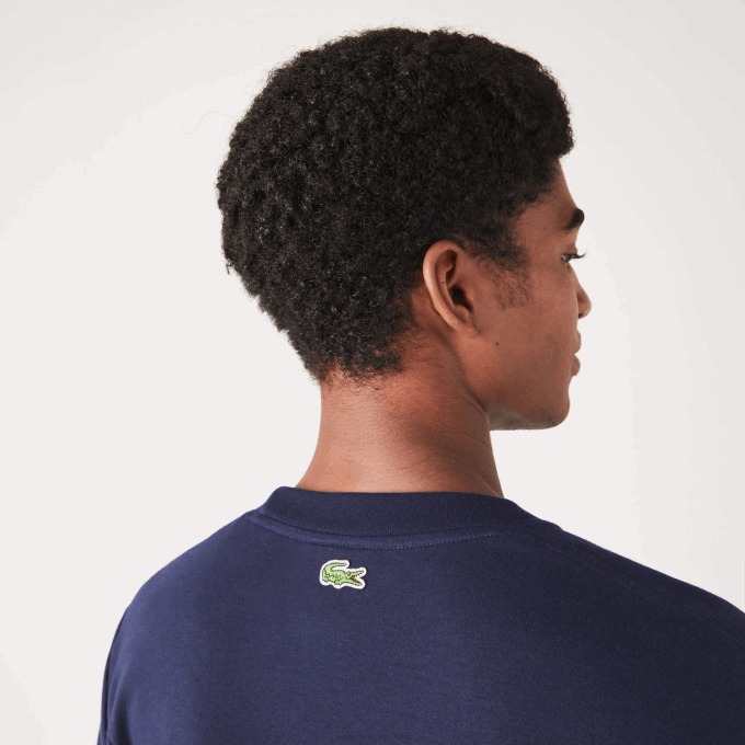Men Lacoste V0ZN147 Black/White HHW Relaxed Fit Tone-On-Tone Branded Cotton T-Shirt - Image 5