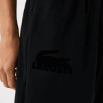 Men Lacoste V0ZN1480 Black C31 Velour Crocodile Cotton Fleece Lounge Shorts - Image 4