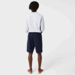 Men Lacoste V0ZN1481 Navy Blue 423 Velour Crocodile Cotton Fleece Lounge Shorts - Image 2
