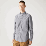 Men Lacoste V0ZN1485 White Navy Blue 522 Regular Fit Cotton Poplin Shirt
