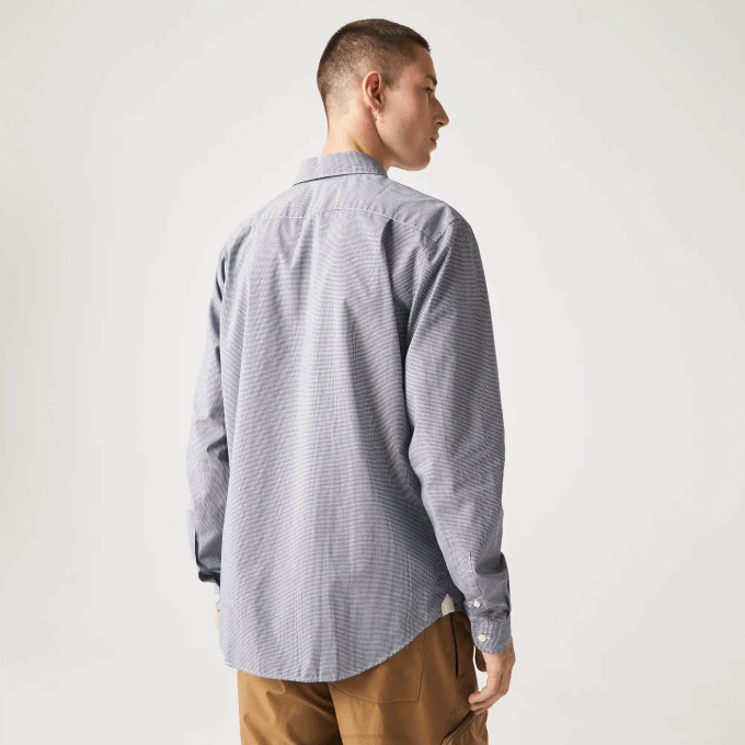 Men Lacoste V0ZN1485 White Navy Blue 522 Regular Fit Cotton Poplin Shirt - Image 3