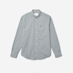 Men Lacoste V0ZN1486 White Green 737 Regular Fit Cotton Poplin Shirt - Image 4