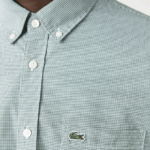Men Lacoste V0ZN1486 White Green 737 Regular Fit Cotton Poplin Shirt - Image 7