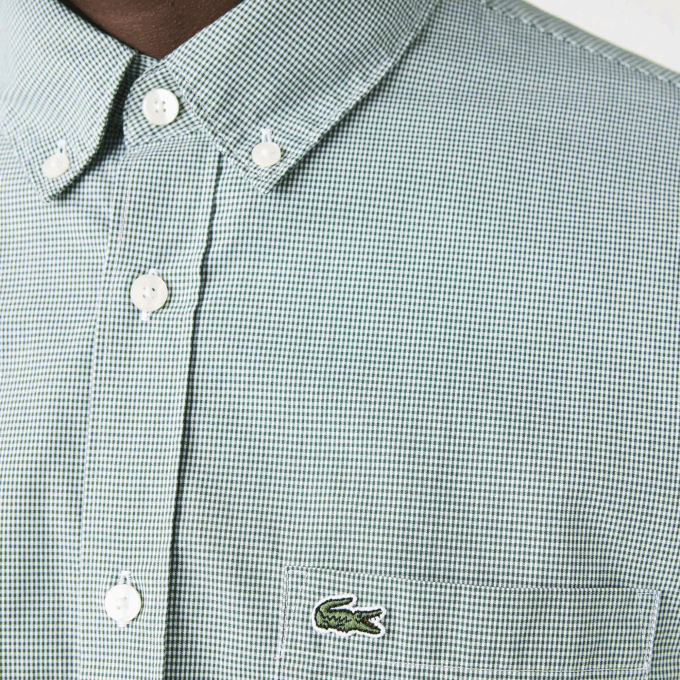 Men Lacoste V0ZN1486 White Green 737 Regular Fit Cotton Poplin Shirt - Image 7
