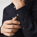 Men Lacoste V0ZN1487 Navy Blue HDE Slim Fit Stretch Cotton Poplin Shirt - Image 4