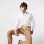 Men Lacoste V0ZN1488 White 001 Slim Fit Stretch Cotton Poplin Shirt - Image 2