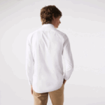 Men Lacoste V0ZN1488 White 001 Slim Fit Stretch Cotton Poplin Shirt - Image 3