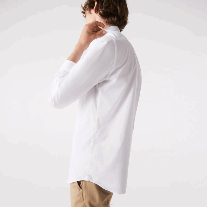 Men Lacoste V0ZN1488 White 001 Slim Fit Stretch Cotton Poplin Shirt - Image 4