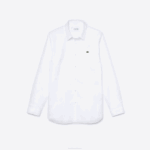 Men Lacoste V0ZN1488 White 001 Slim Fit Stretch Cotton Poplin Shirt - Image 5