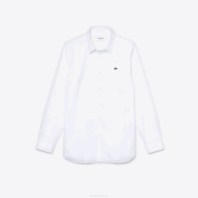 Men Lacoste V0ZN1488 White 001 Slim Fit Stretch Cotton Poplin Shirt - Image 5