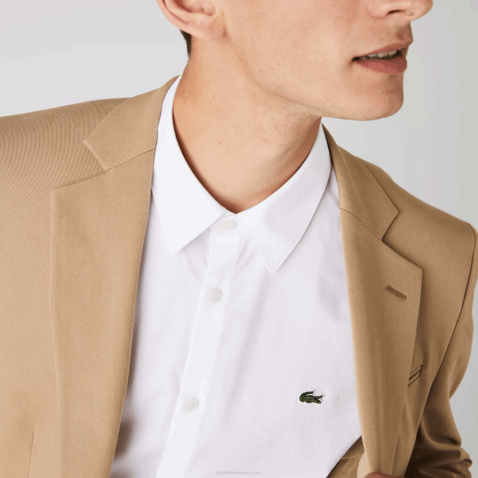Men Lacoste V0ZN1488 White 001 Slim Fit Stretch Cotton Poplin Shirt - Image 6
