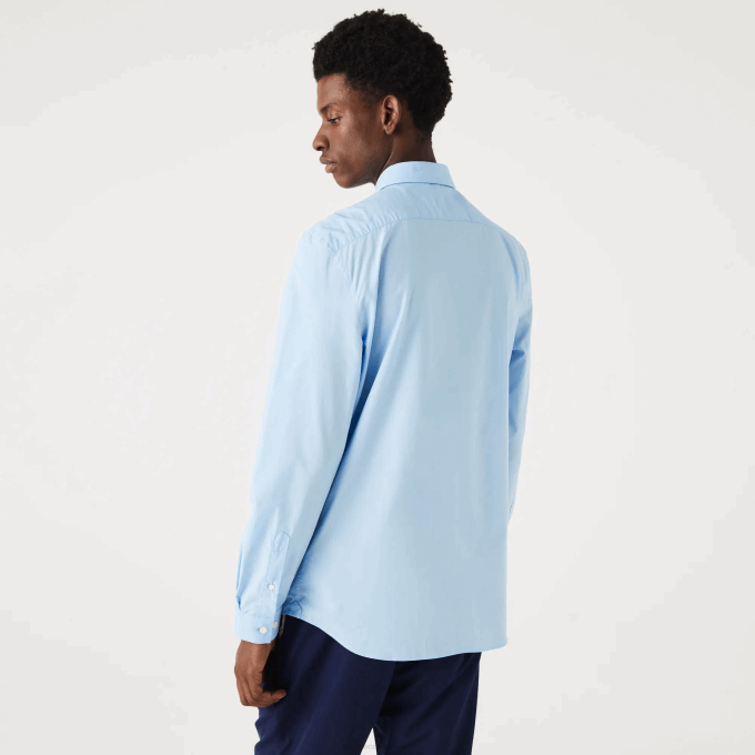 Men Lacoste V0ZN1489 Blue HBP Slim Fit Stretch Cotton Poplin Shirt - Image 3