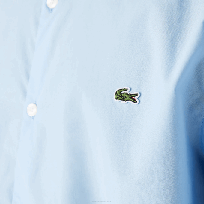 Men Lacoste V0ZN1489 Blue HBP Slim Fit Stretch Cotton Poplin Shirt - Image 4