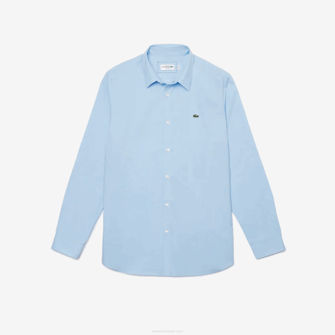 Men Lacoste V0ZN1489 Blue HBP Slim Fit Stretch Cotton Poplin Shirt - Image 5