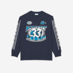 Men Lacoste V0ZN148 Blue XIE Loose Fit Long Sleeve Printed T-Shirt - Image 4