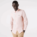 Men Lacoste V0ZN1490 Light Pink ADY Slim Fit Stretch Cotton Poplin Shirt - Image 2