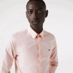 Men Lacoste V0ZN1490 Light Pink ADY Slim Fit Stretch Cotton Poplin Shirt
