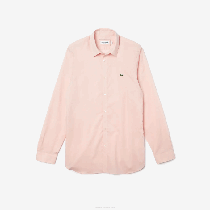Men Lacoste V0ZN1490 Light Pink ADY Slim Fit Stretch Cotton Poplin Shirt - Image 4