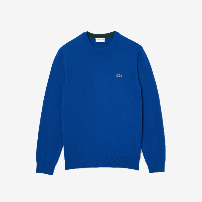 Men Lacoste V0ZN1491 Blue K1Q Organic Cotton Crew Neck Sweater - Image 6