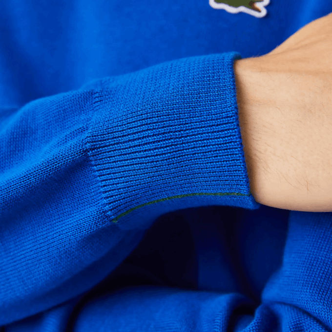 Men Lacoste V0ZN1491 Blue K1Q Organic Cotton Crew Neck Sweater - Image 7