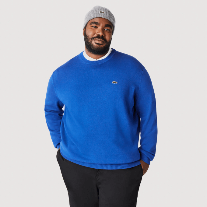 Men Lacoste V0ZN1491 Blue K1Q Organic Cotton Crew Neck Sweater - Image 9
