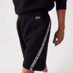 Men Lacoste V0ZN1497 Black 031 Printed Bands Brushed Fleece Shorts - Image 2