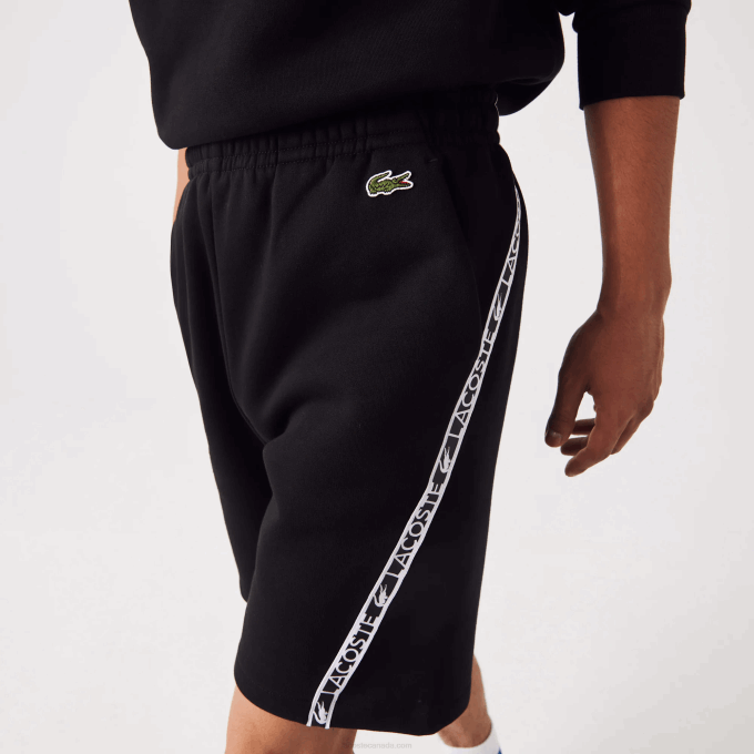 Men Lacoste V0ZN1497 Black 031 Printed Bands Brushed Fleece Shorts - Image 2