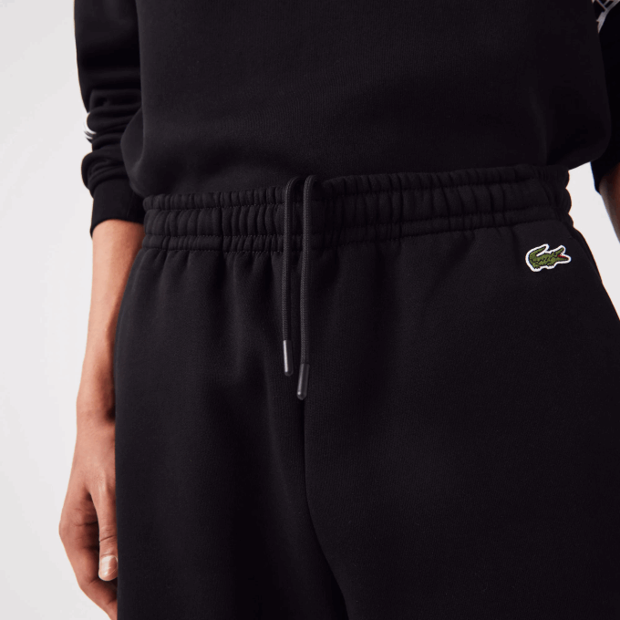 Men Lacoste V0ZN1497 Black 031 Printed Bands Brushed Fleece Shorts - Image 4