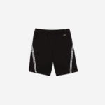Men Lacoste V0ZN1497 Black 031 Printed Bands Brushed Fleece Shorts - Image 5
