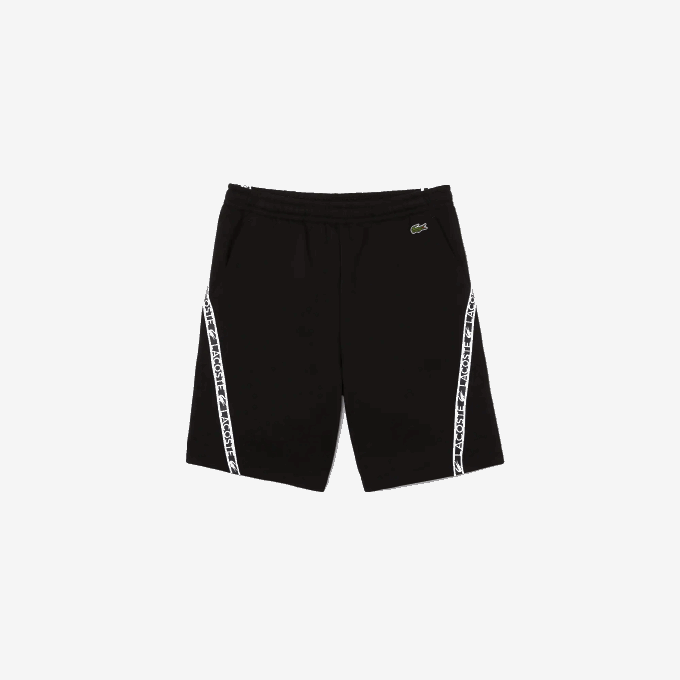 Men Lacoste V0ZN1497 Black 031 Printed Bands Brushed Fleece Shorts - Image 5