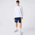Men Lacoste V0ZN1500 Black Blue White SE1 Color-Block Patchwork Effect Shorts - Image 2