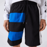 Men Lacoste V0ZN1500 Black Blue White SE1 Color-Block Patchwork Effect Shorts - Image 7