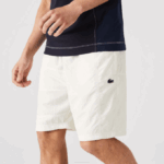 Men Lacoste V0ZN1501 White B5L Color-Block Patchwork Effect Shorts - Image 2
