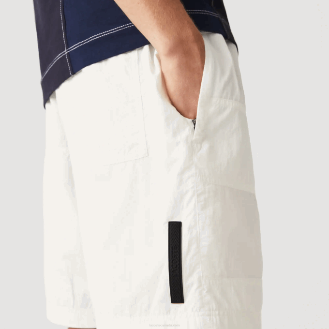 Men Lacoste V0ZN1501 White B5L Color-Block Patchwork Effect Shorts - Image 6