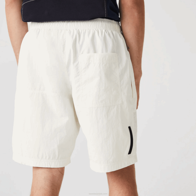 Men Lacoste V0ZN1501 White B5L Color-Block Patchwork Effect Shorts - Image 8