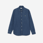 Men Lacoste V0ZN1502 Blue CDZ Regular Fit Organic Cotton Denim Shirt - Image 5