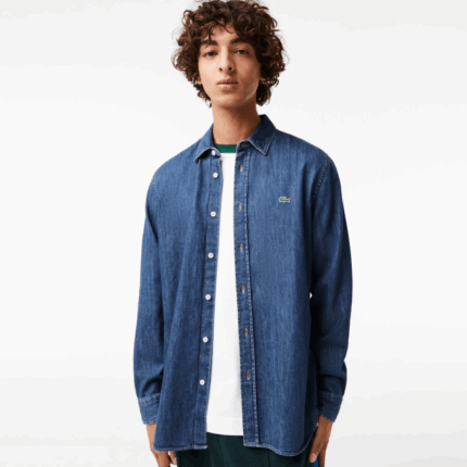 Men Lacoste V0ZN1502 Blue CDZ Regular Fit Organic Cotton Denim Shirt