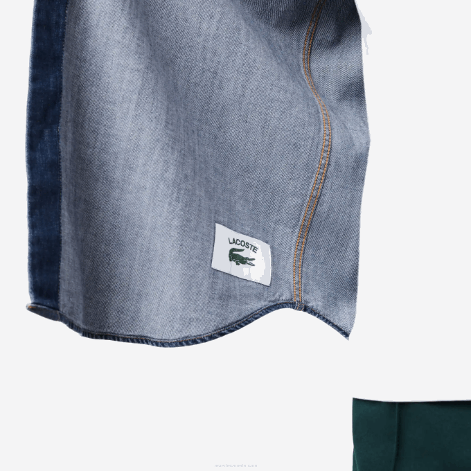 Men Lacoste V0ZN1502 Blue CDZ Regular Fit Organic Cotton Denim Shirt - Image 6