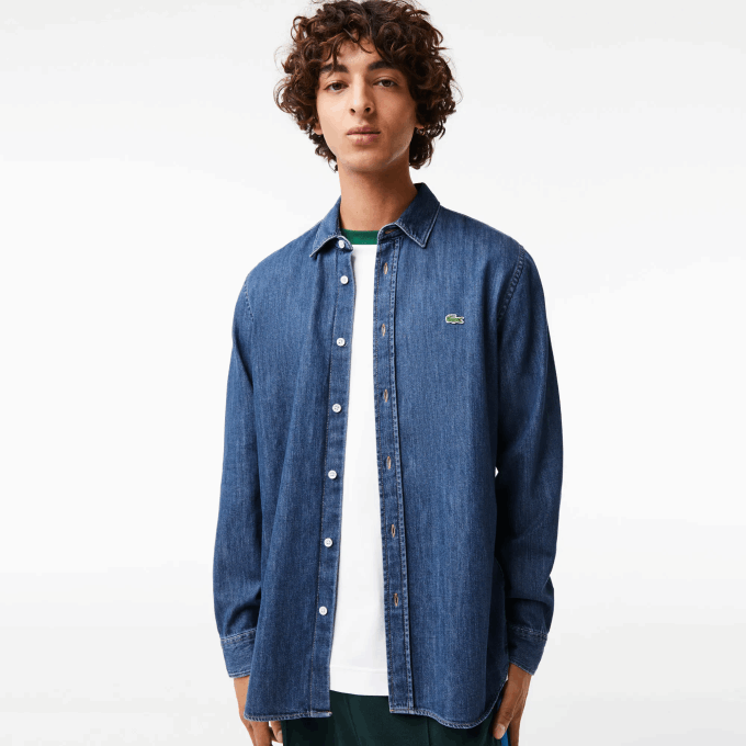 Men Lacoste V0ZN1502 Blue CDZ Regular Fit Organic Cotton Denim Shirt - Image 1